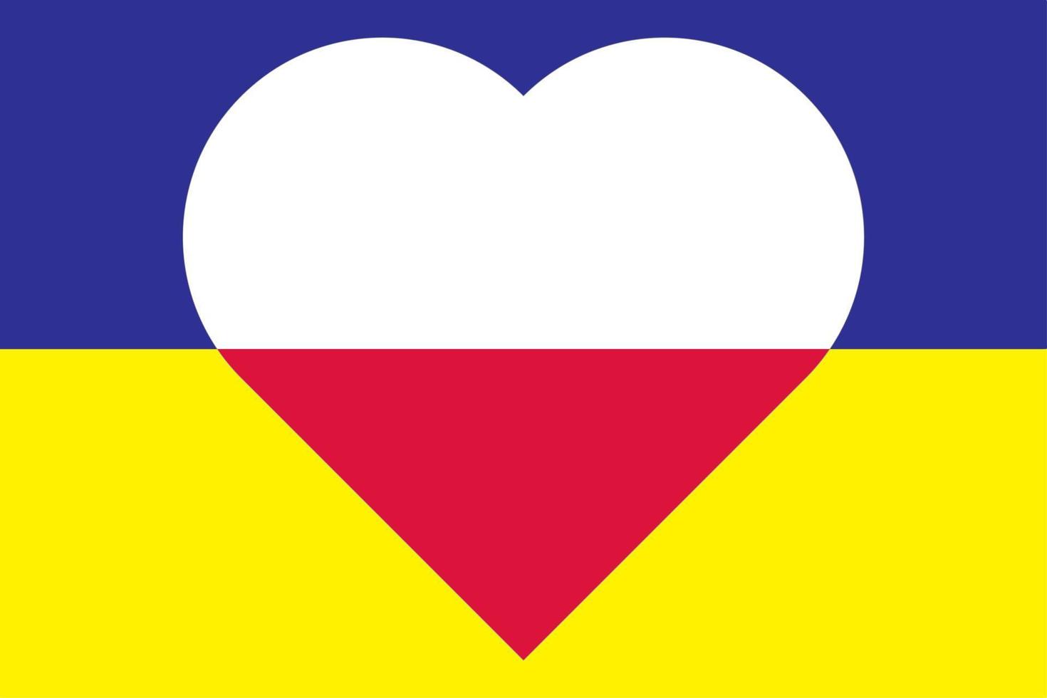 herz gemalt in den farben der flagge von polen auf der flagge der ukraine. Vektorillustration eines Herzens mit dem nationalen Symbol Polens auf einem blau-gelben Hintergrund. vektor