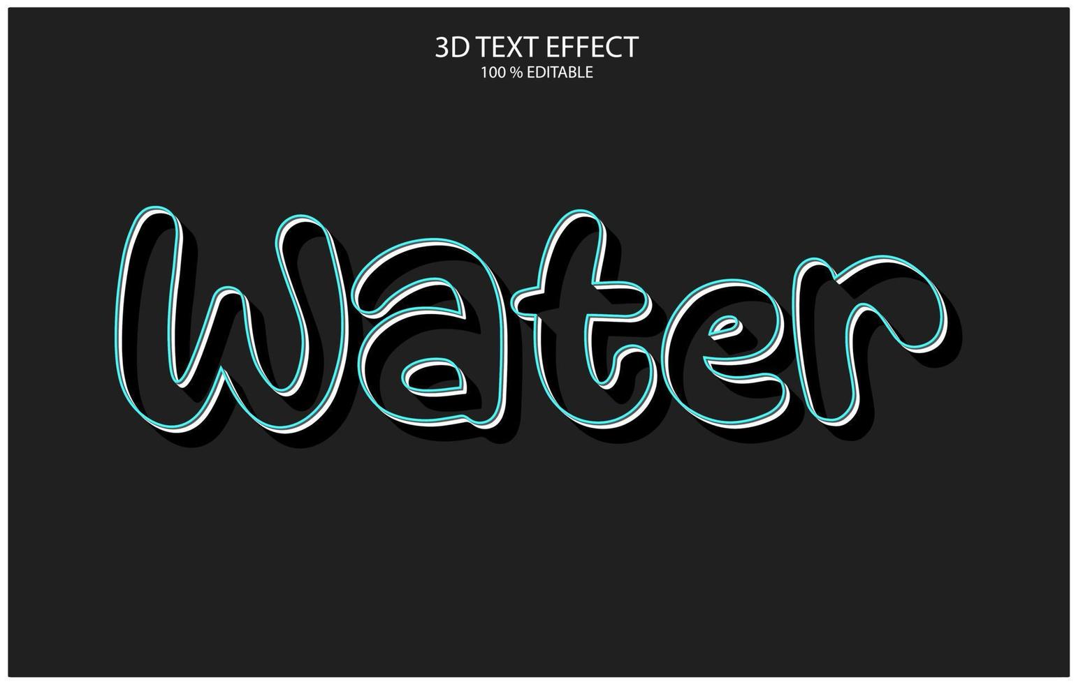 bearbeitbarer 3d-texteffekt, texteffektstil, wasserbearbeitbare texteffektvorlage vektor