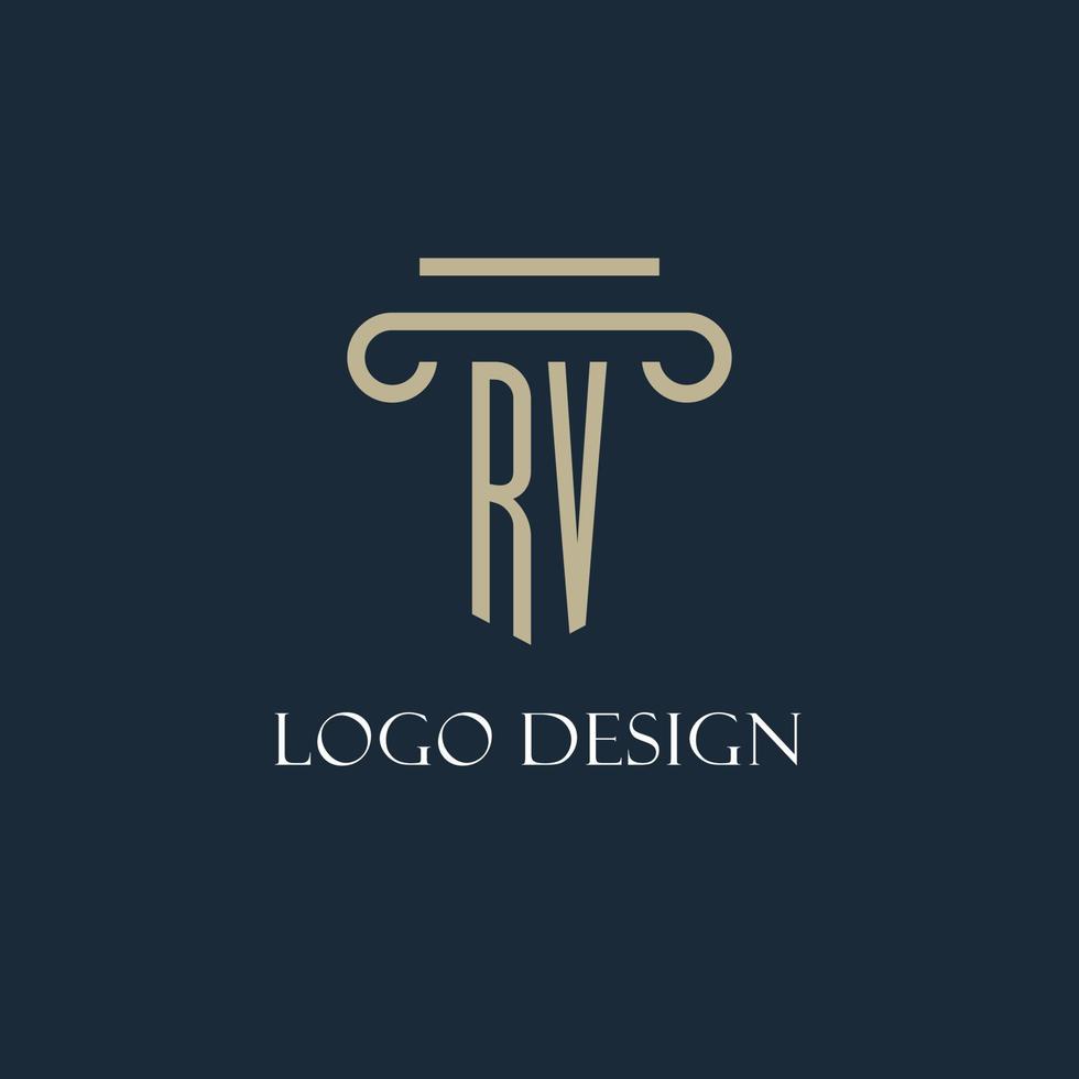 RV-Anfangslogo für Anwalt, Anwaltskanzlei, Anwaltskanzlei mit Pfeiler-Icon-Design vektor
