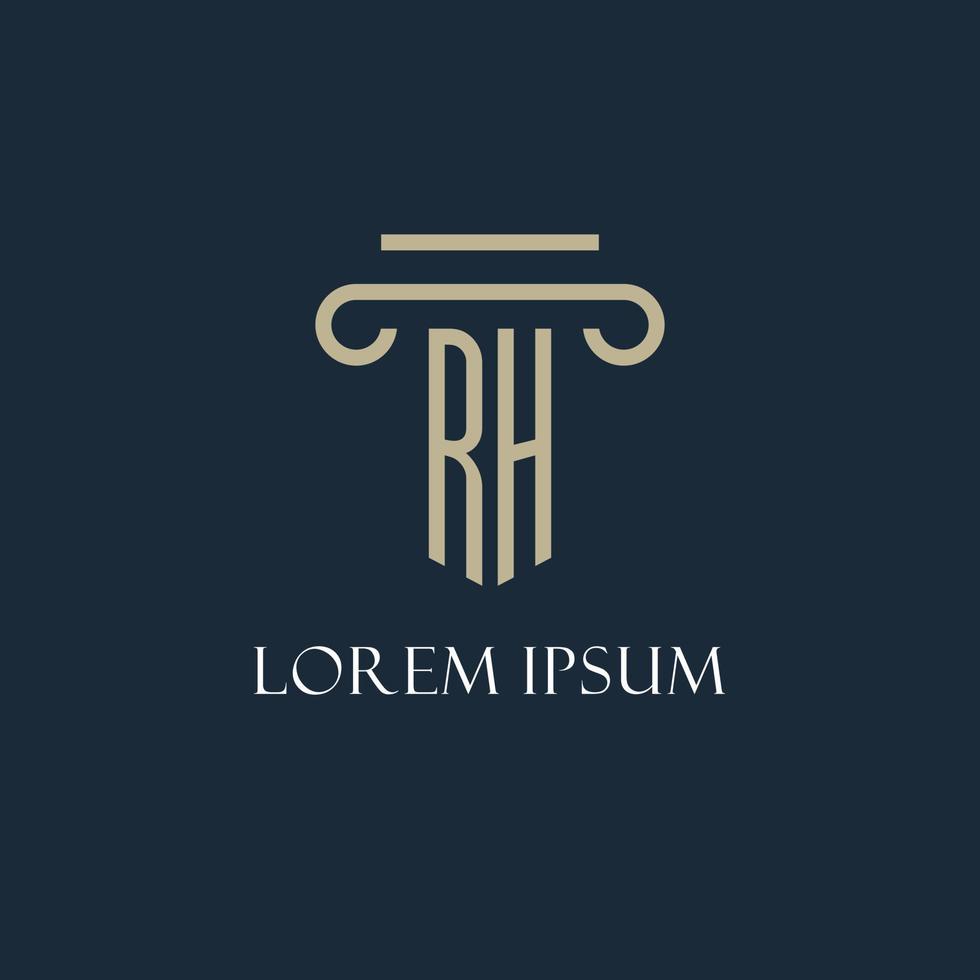 rh första logotyp för advokat, lag fast, lag kontor med pelare ikon design vektor