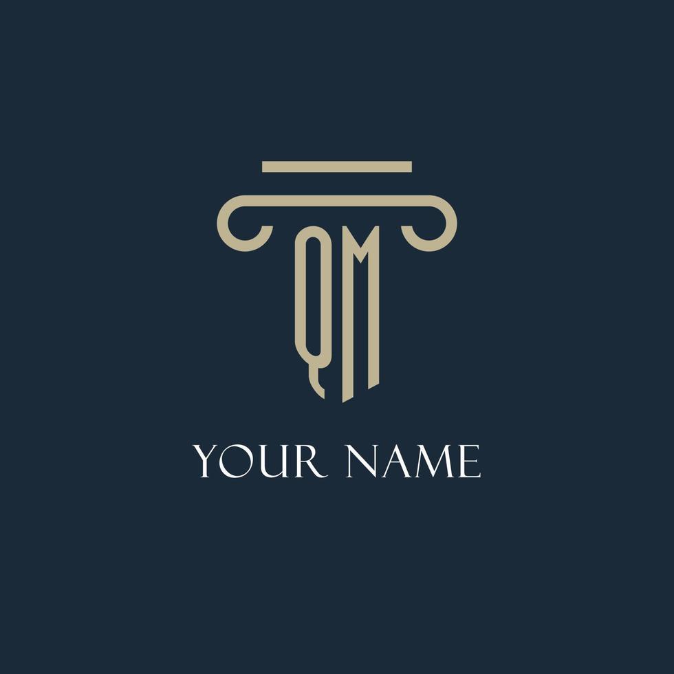 qm första logotyp för advokat, lag fast, lag kontor med pelare ikon design vektor