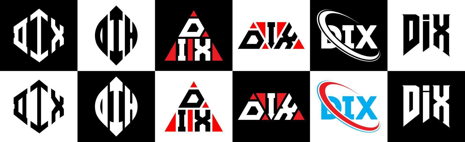 dix brev logotyp design i sex stil. dix polygon, cirkel, triangel, sexhörning, platt och enkel stil med svart och vit Färg variation brev logotyp uppsättning i ett rittavla. dix minimalistisk och klassisk logotyp vektor