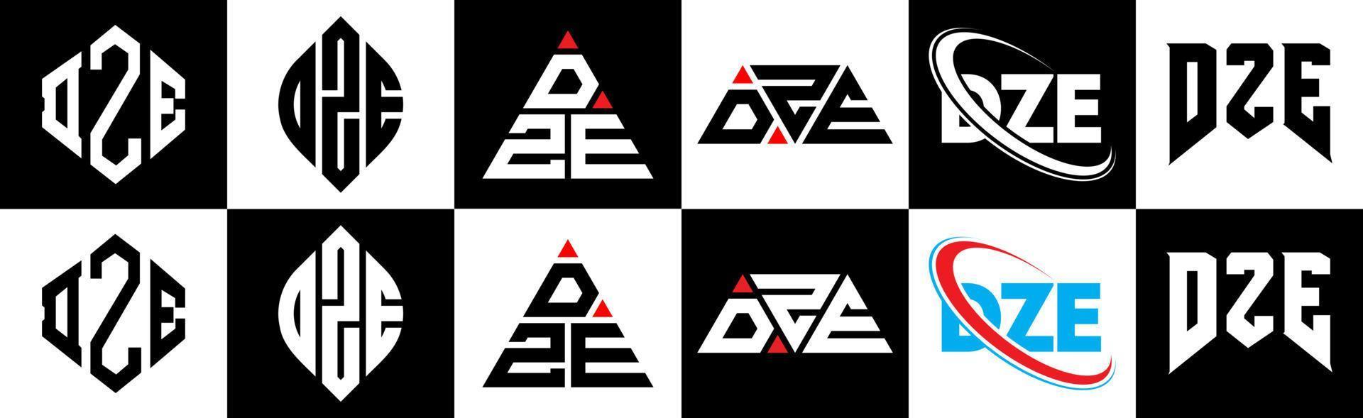 dze brev logotyp design i sex stil. dze polygon, cirkel, triangel, sexhörning, platt och enkel stil med svart och vit Färg variation brev logotyp uppsättning i ett rittavla. dze minimalistisk och klassisk logotyp vektor
