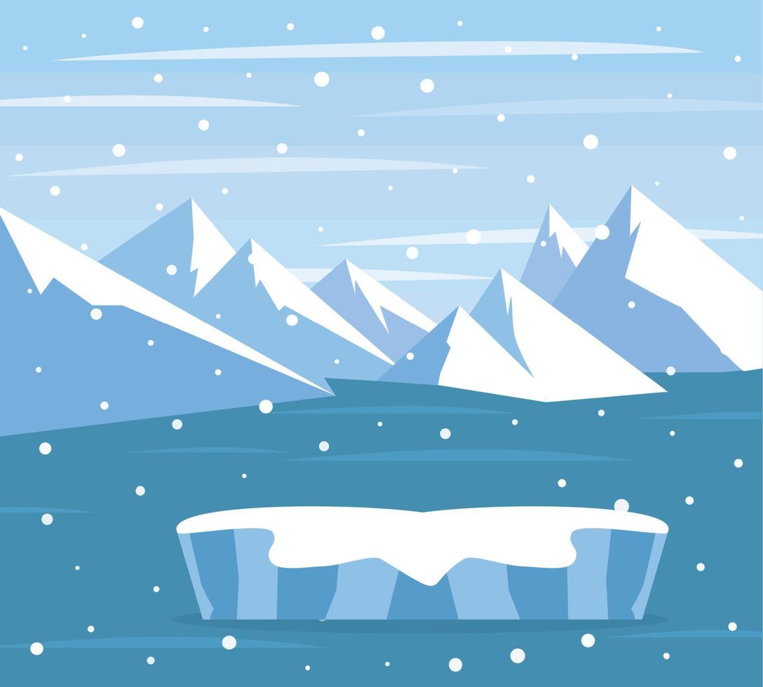 schönes Panorama mit natürlichem arktischem Gletscher. Panoramalandschaft der Schneeberge der Nordsee oder des Arktischen Ozeans. gefrorene natur der antarktis vektor