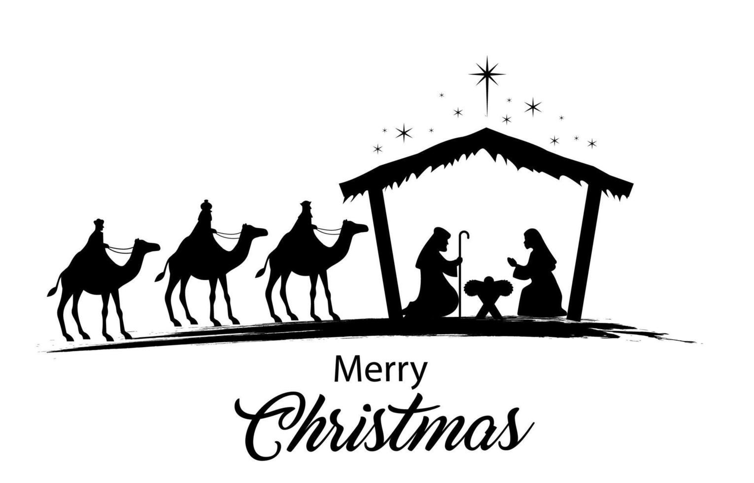 jul nativity scen med bebis Jesus, mary och Joseph i de krubba.traditionell kristen jul berättelse. vektor illustration för barn. eps 10