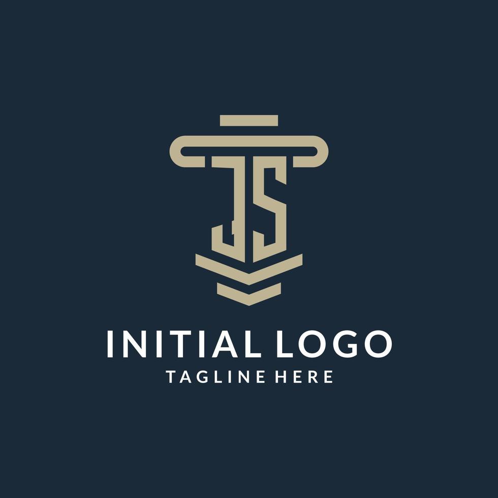 js första logotyp monogram med enkel lyx pelare linje vektor design