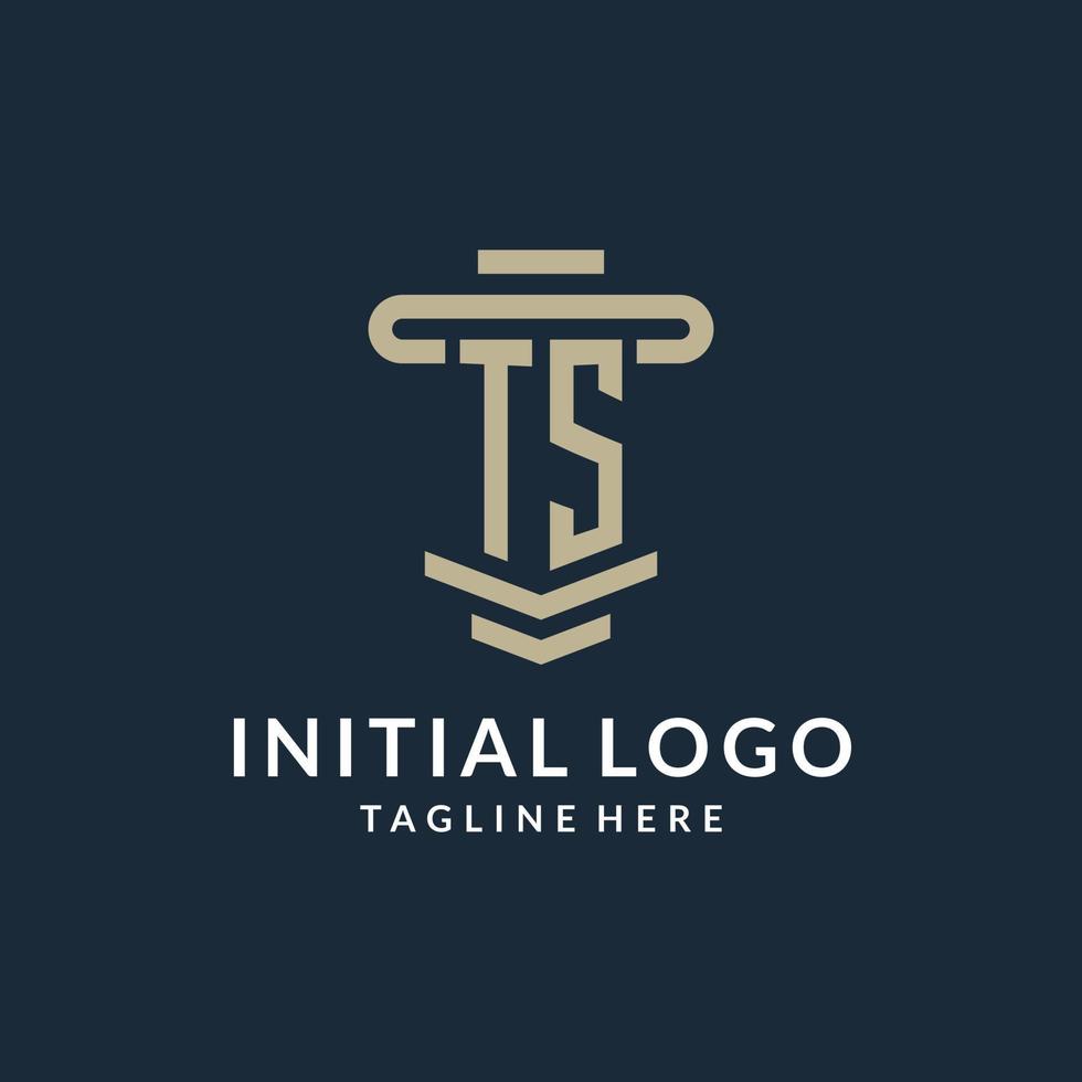 ts första logotyp monogram med enkel lyx pelare linje vektor design