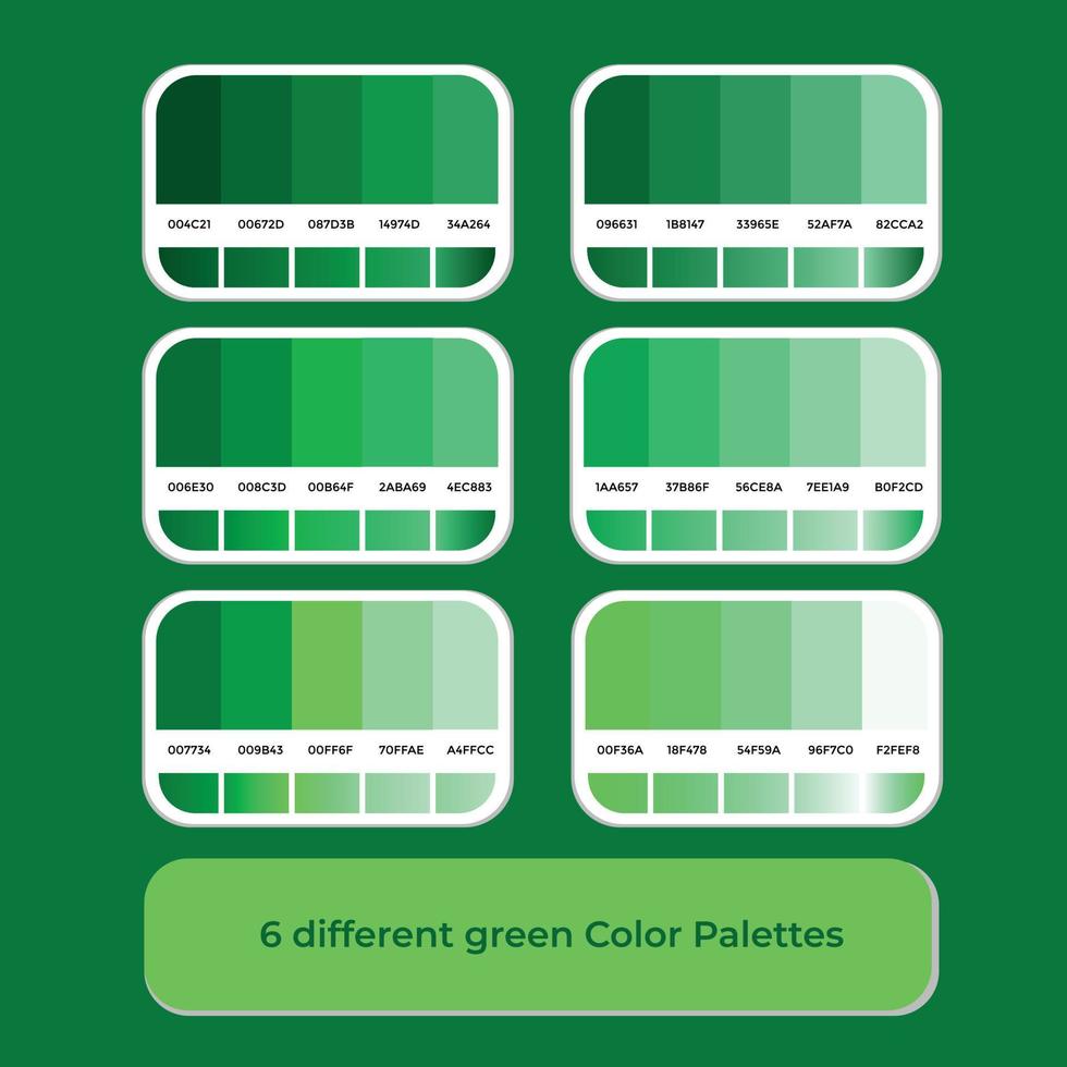 6 annorlunda grön Färg paletter med lutning Färg vektor