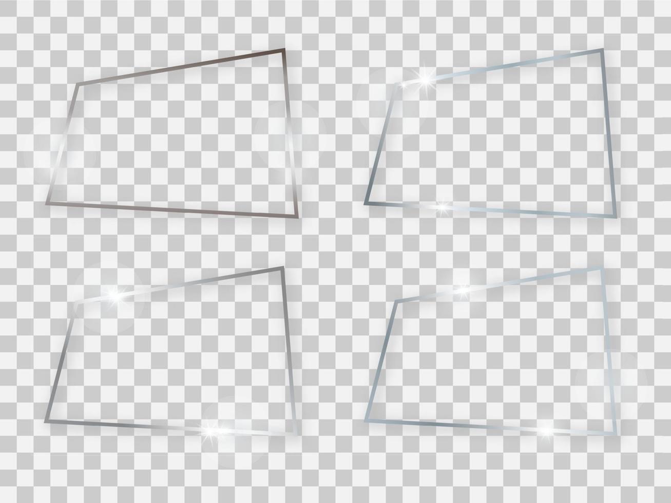 uppsättning av fyra silver- skinande rektangulär ramar med lysande effekter och skuggor. vektor illustration