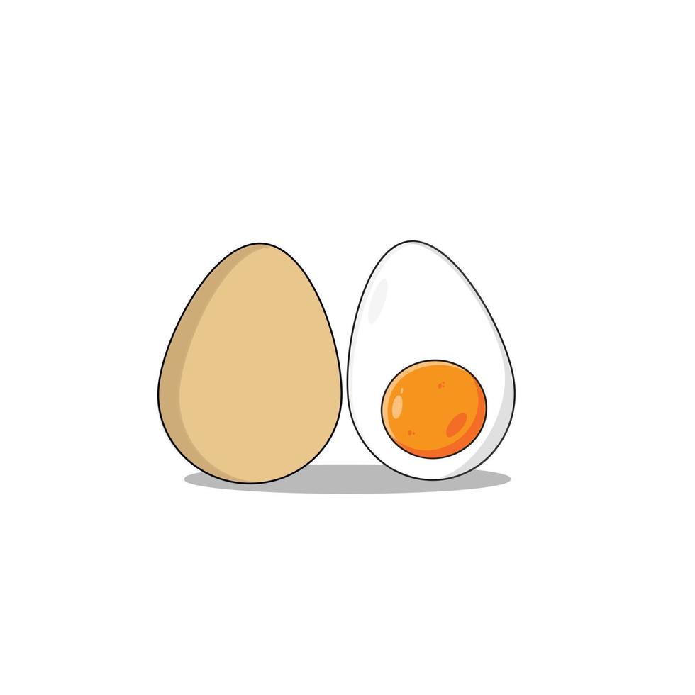 hård kokt skivad bruten ägg platt stil med lång skugga isolerat på grön bakgrund. frukost element vektor tecken symbol