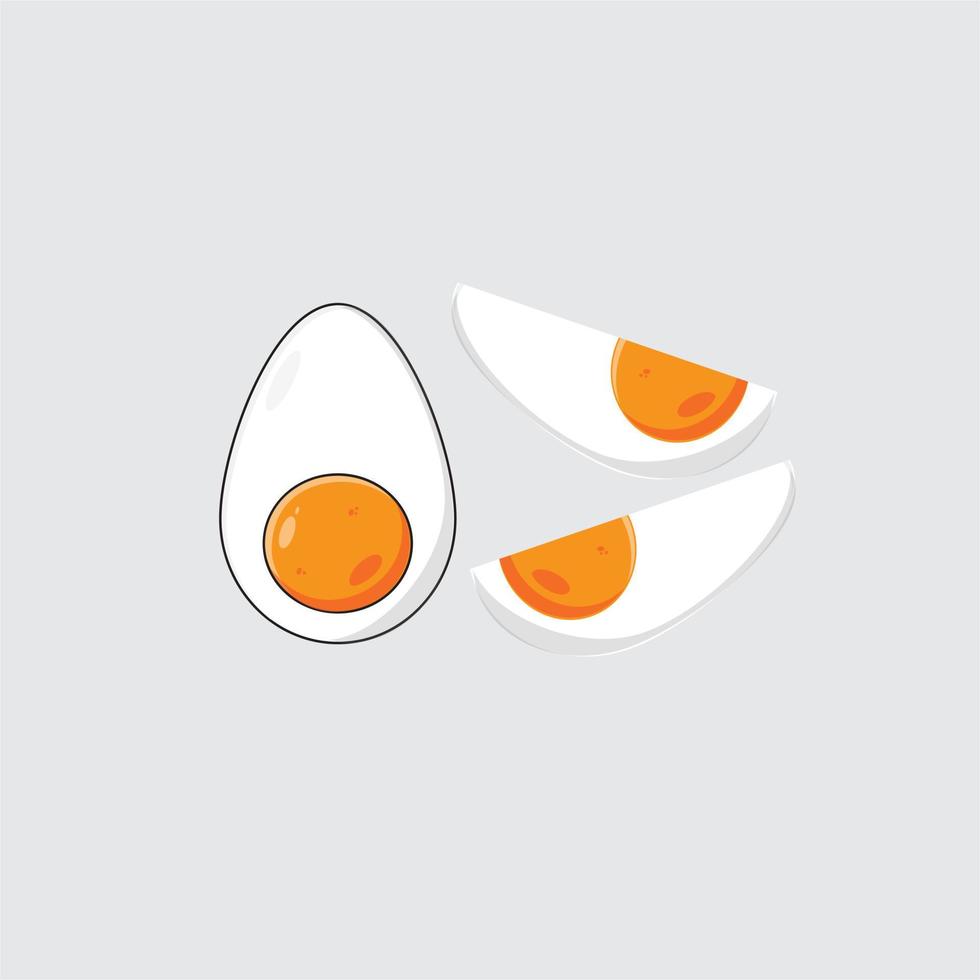 tecknad serie ägg isolerat på vit bakgrund. uppsättning av friterad, kokt, halv, skivad ägg. vektor illustration. ägg i olika formulär.