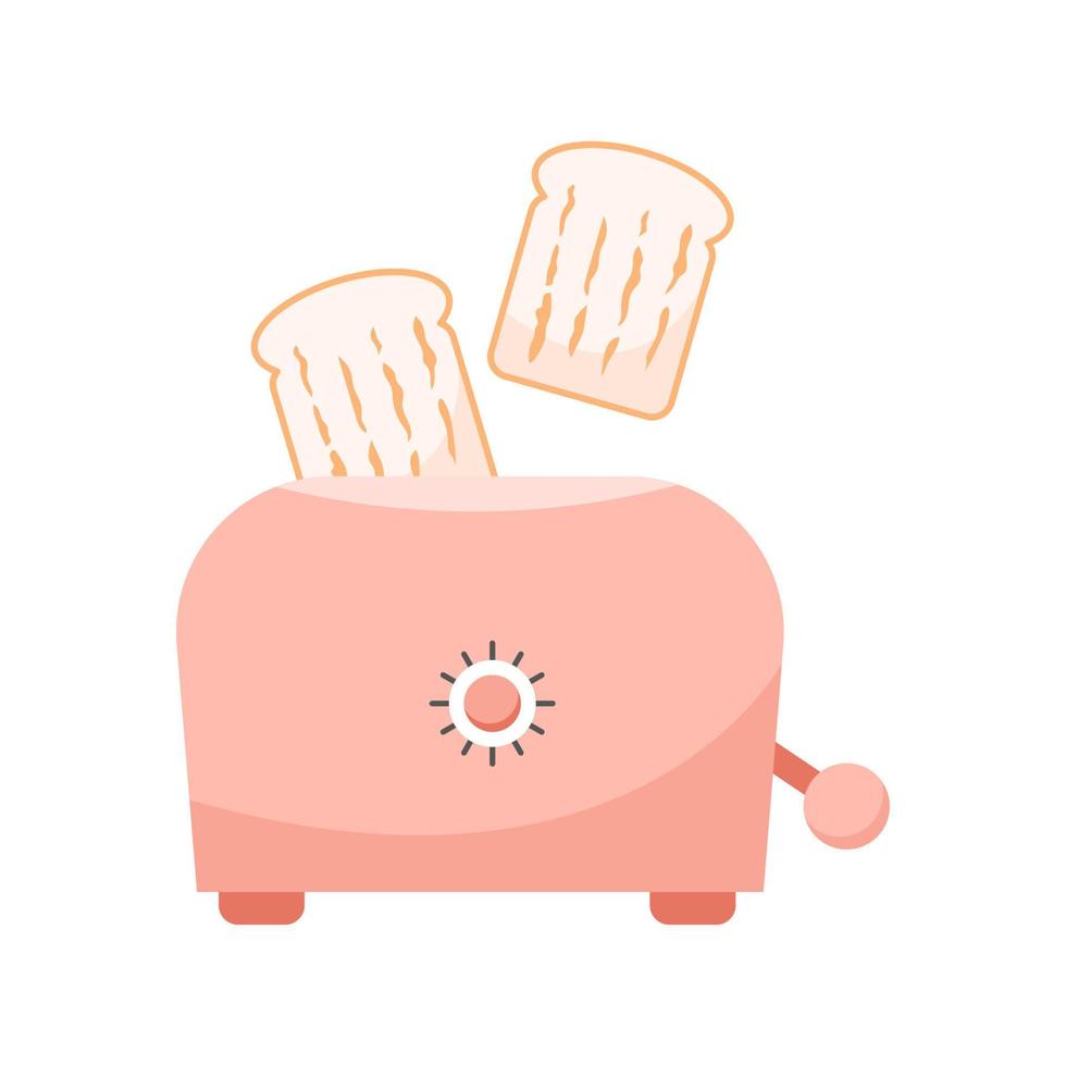 Toastscheiben, die aus dem Toaster springen. flache vektorillustration lokalisiert auf weißem hintergrund. vektor