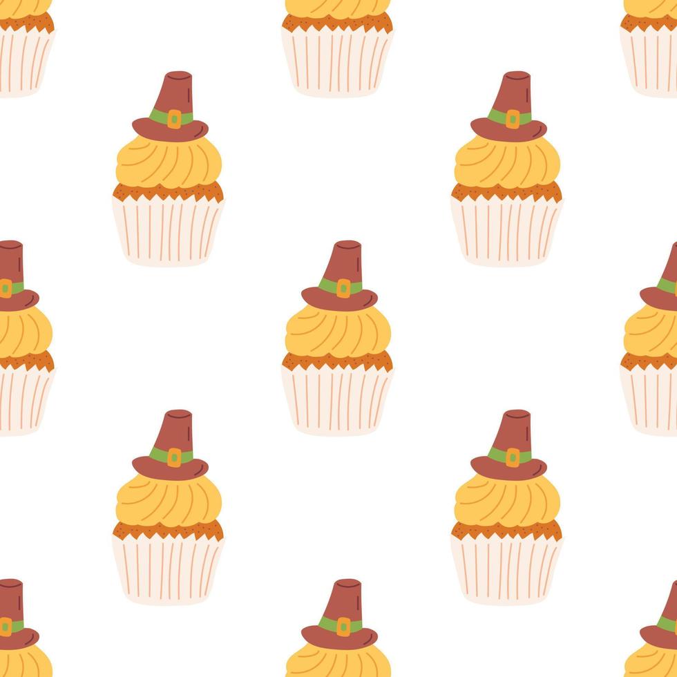 sömlös mönster med tacksägelse cupcake. tacksägelse dag samling. platt vektor illustration.