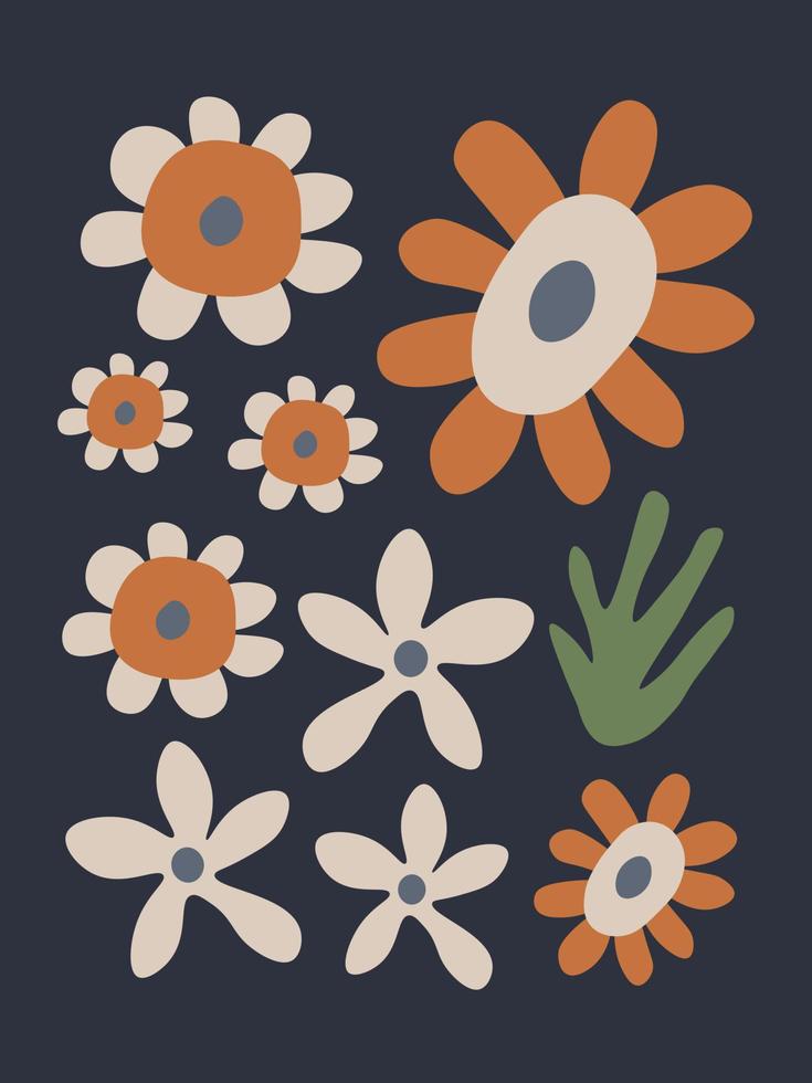 retro 60s affisch med häftig blommor vektor