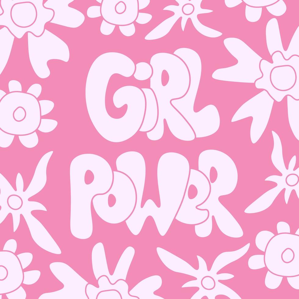 Girl Power Inschrift auf rosa Blumenhintergrund vektor