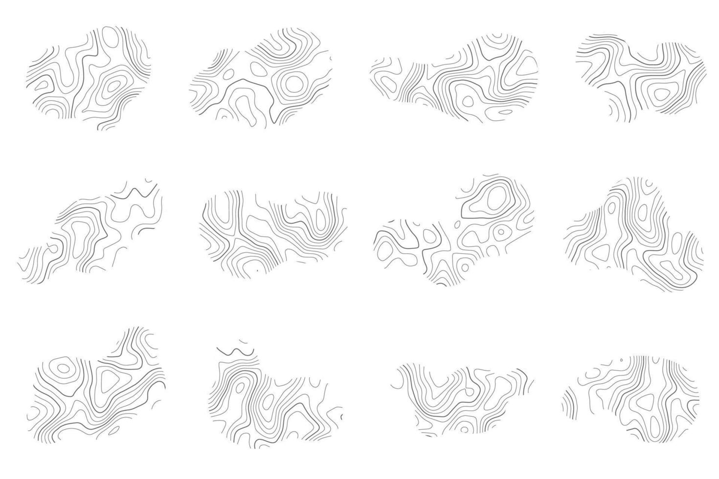 Holzstruktur mit Topografielinien. organische Wellenmuster. Amöben-Freiform-Set. Vektor-Doodle-Illustration. vektor