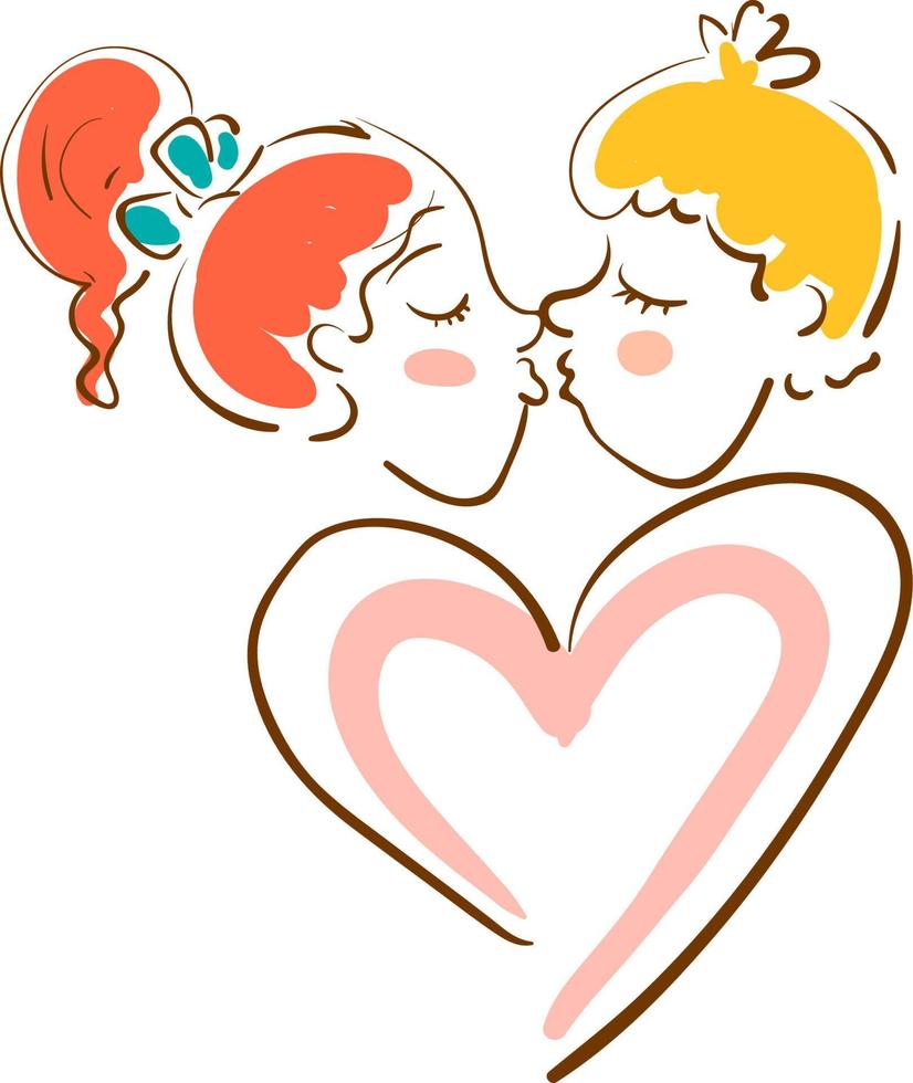 en flicka och en pojke kyssar, vektor eller Färg illustration.