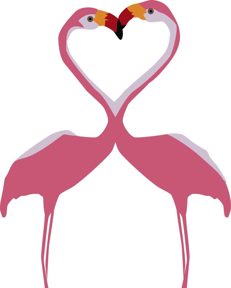 Küssen von Flamingos, Illustration, Vektor auf weißem Hintergrund.