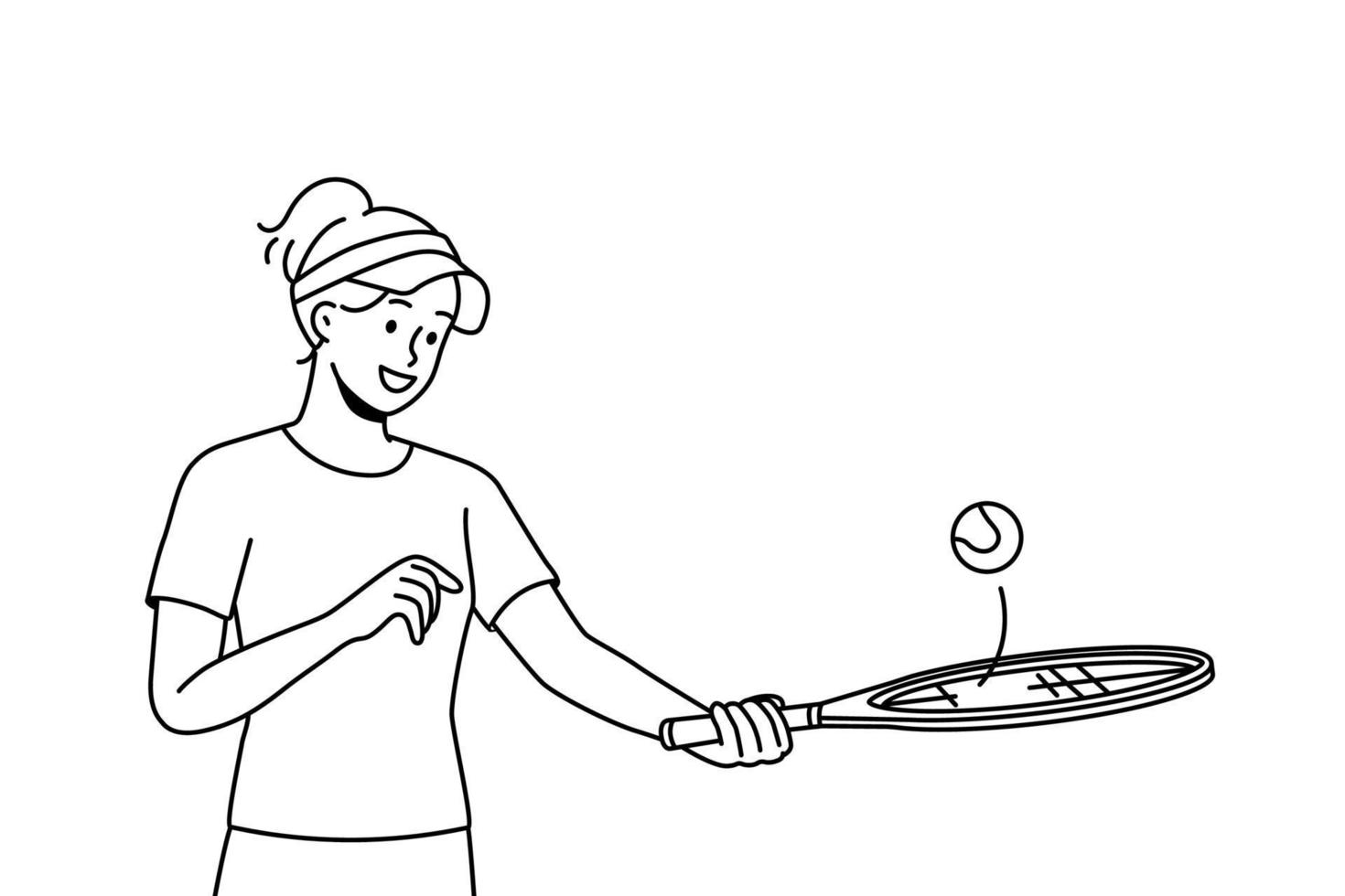 lächelnde junge frau in uniform, die badminton spielt. glückliches mädchen mit schläger und ball genießen spiel im freien. Sport und Hobby. Vektor-Illustration. vektor