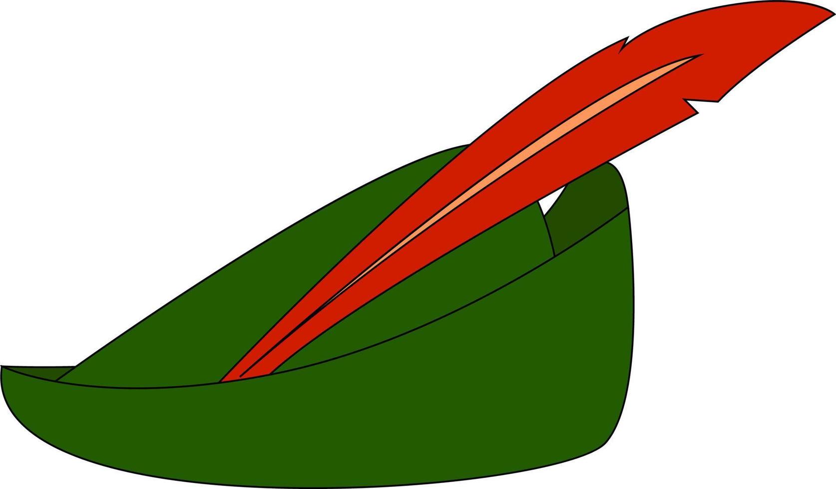 grüner Hut mit Feder, Illustration, Vektor auf weißem Hintergrund.