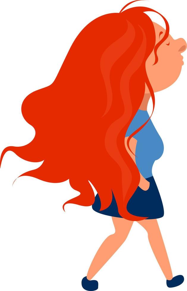 flicka med lång röd hår, illustration, vektor på vit bakgrund