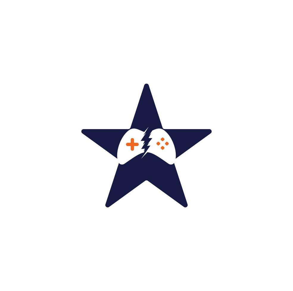 Donner-Spiel Sternform Konzept Logo-Design. Spielsteuerung mit Blitzsymbol-Logo vektor