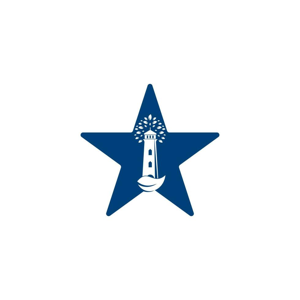 grüner Leuchtturm Sternform Konzept Logo Template Design. Blatt- und Leuchtturm-Logo-Vorlage vektor