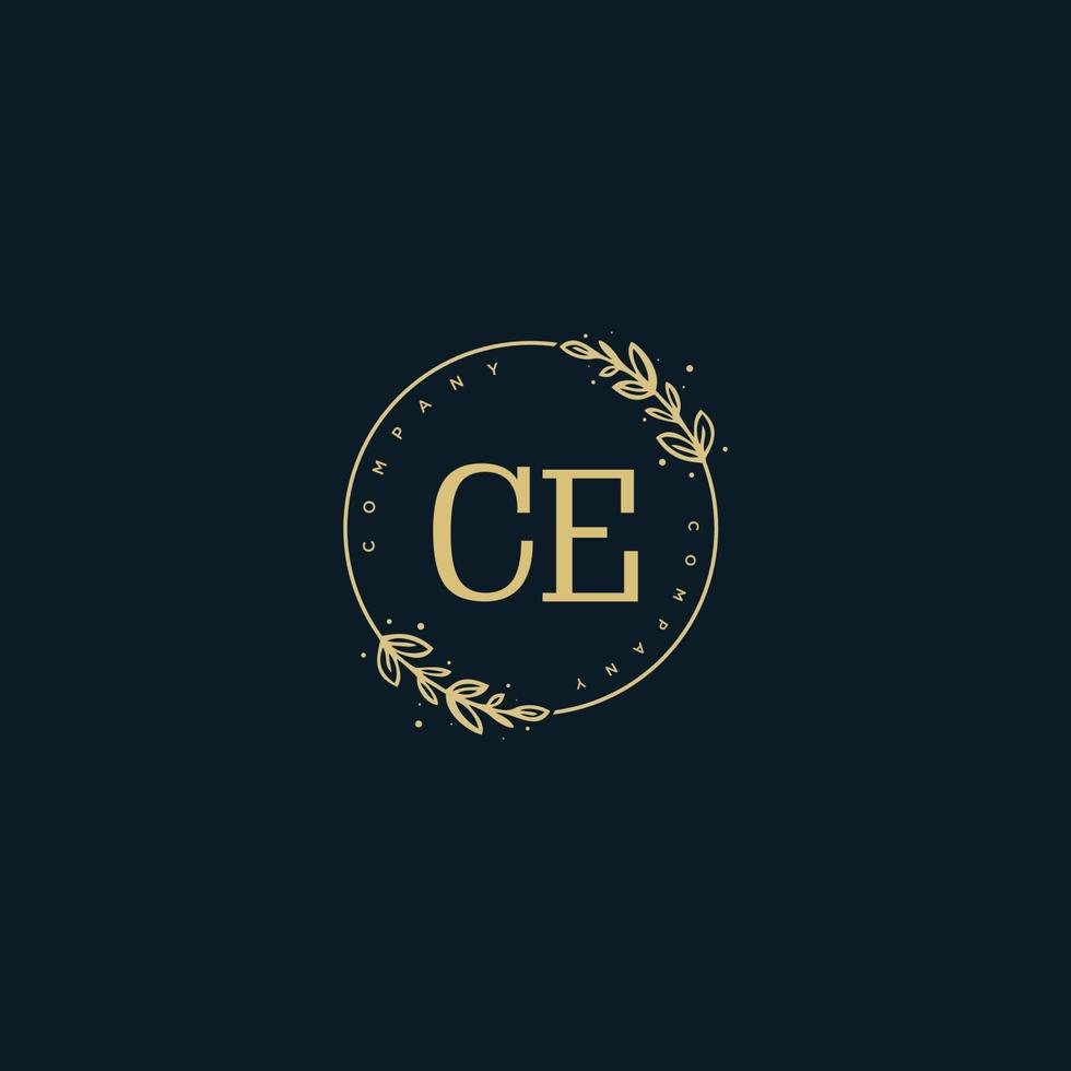anfängliches ce-schönheitsmonogramm und elegantes logo-design, handschriftliches logo der ersten unterschrift, hochzeit, mode, blumen und botanik mit kreativer vorlage. vektor