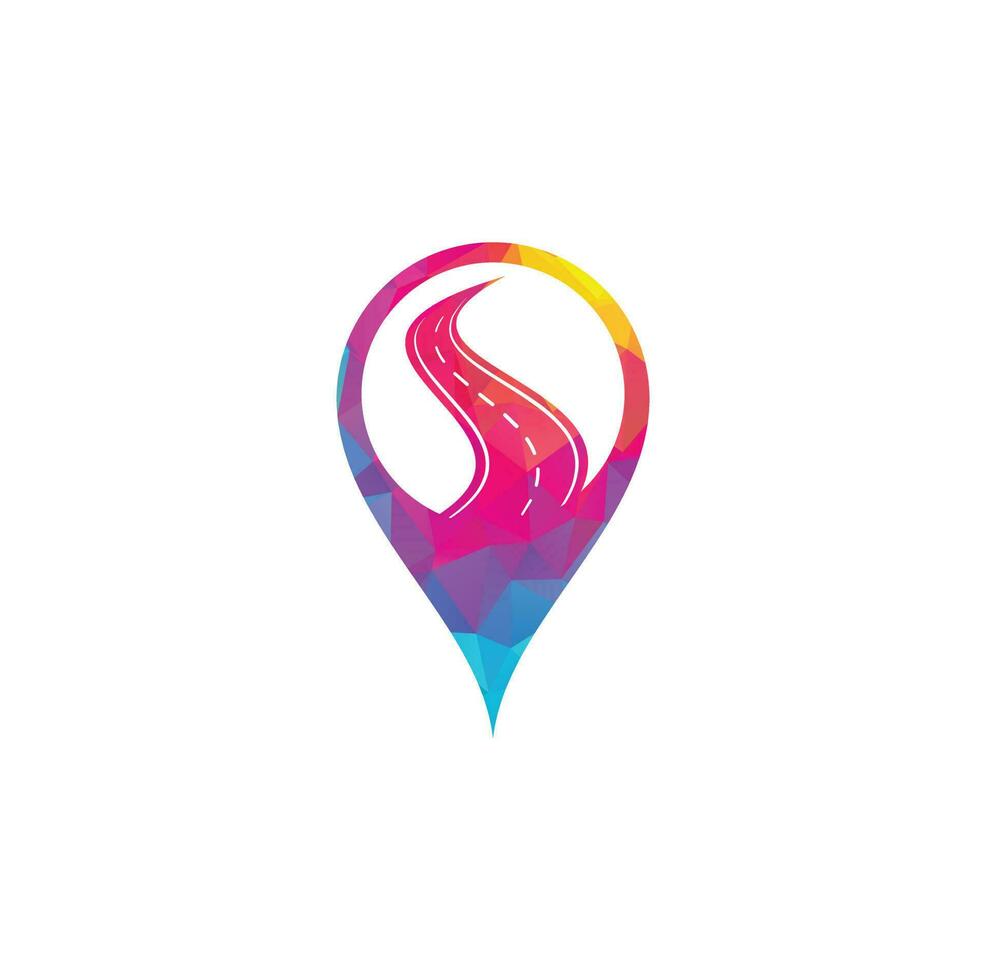 Straßenkarte Pin Form Konzept Vektor-Logo-Design-Vorlage. kreatives Road Journey-Logo-Design. vektor