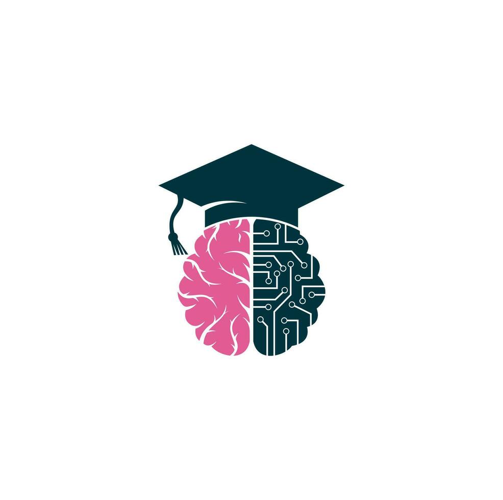 hjärna och gradering keps ikon design. pedagogisk och institutionell logotyp design. vektor