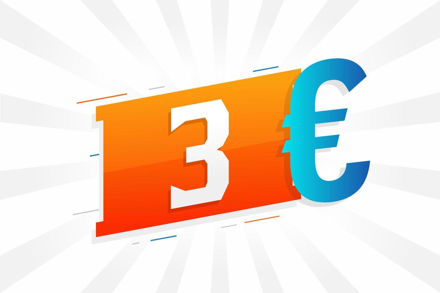 3-Euro-Währungsvektor-Textsymbol. 3-Euro-Geldvorratvektor der Europäischen Union vektor