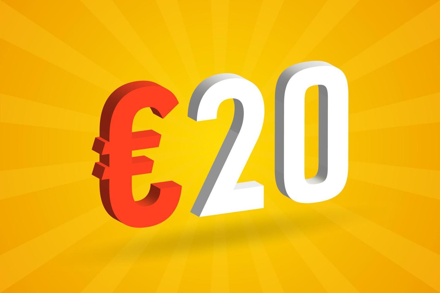 20-Euro-Währung 3D-Vektortextsymbol. 3d 20 Euro Geldvorratvektor der Europäischen Union vektor