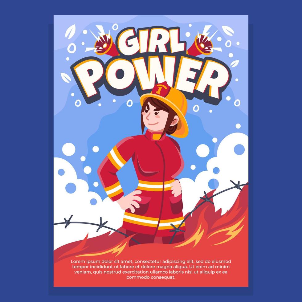 affisch kvinna brandman i flicka kraft vektor