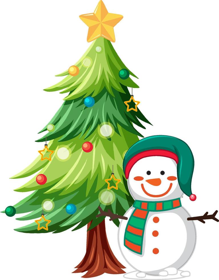 en snögubbe under jul träd vektor