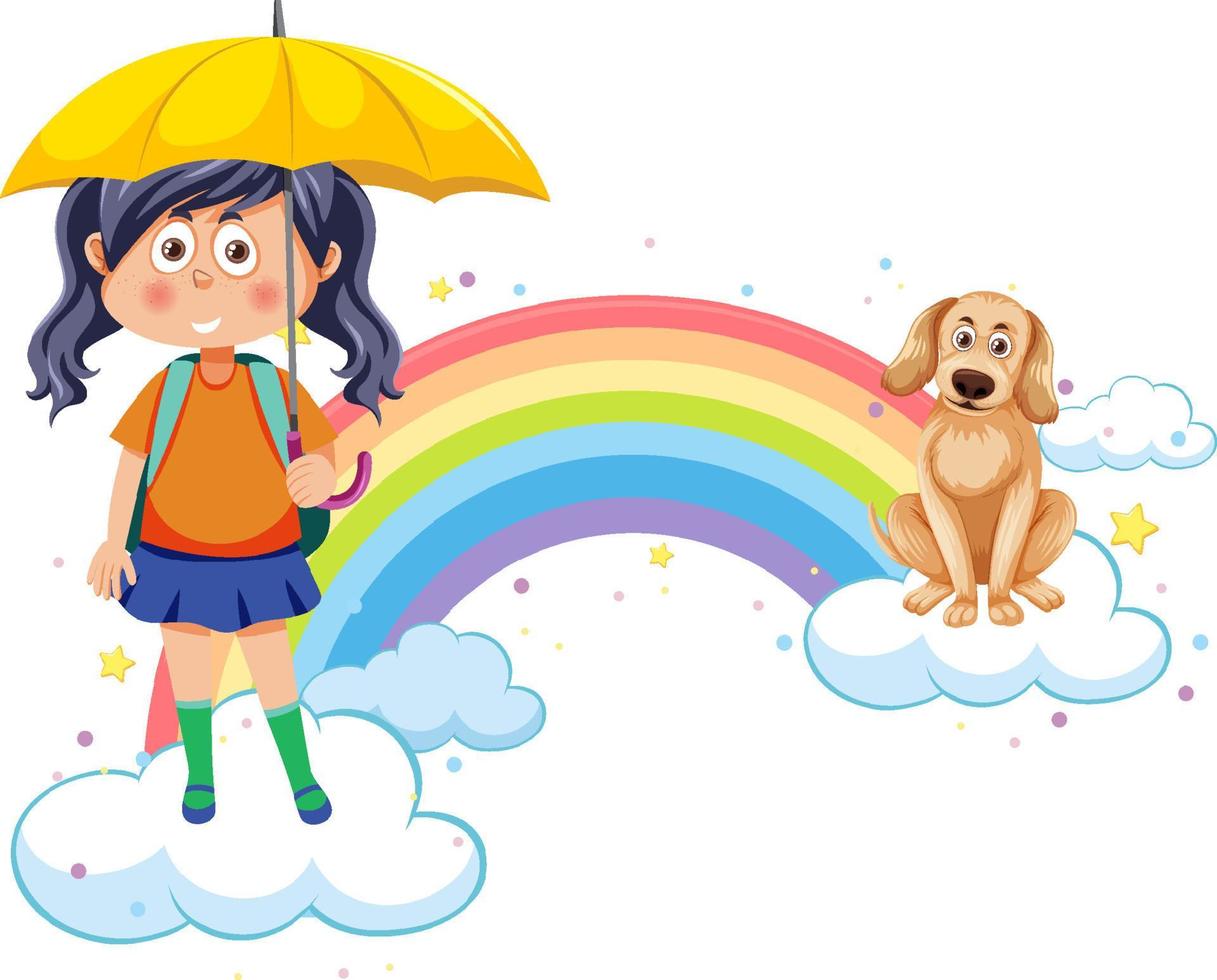 Lycklig barn på regnbåge vektor