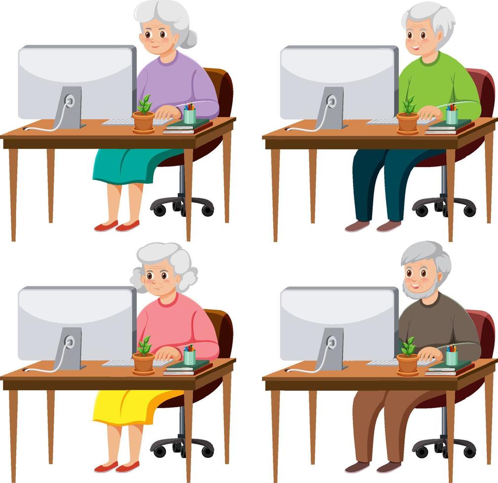 ältere menschen sitzen vor dem computer vektor