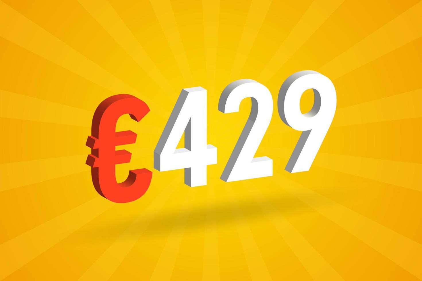 429-Euro-Währung 3D-Vektortextsymbol. 3d 429 euro währungsaktienvektor der europäischen union vektor