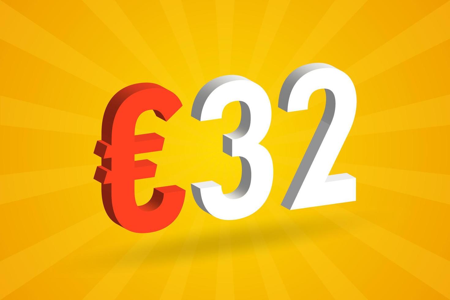 32-Euro-Währung 3D-Vektor-Textsymbol. 3d 32 Euro Europäische Union Geld Stock Vektor