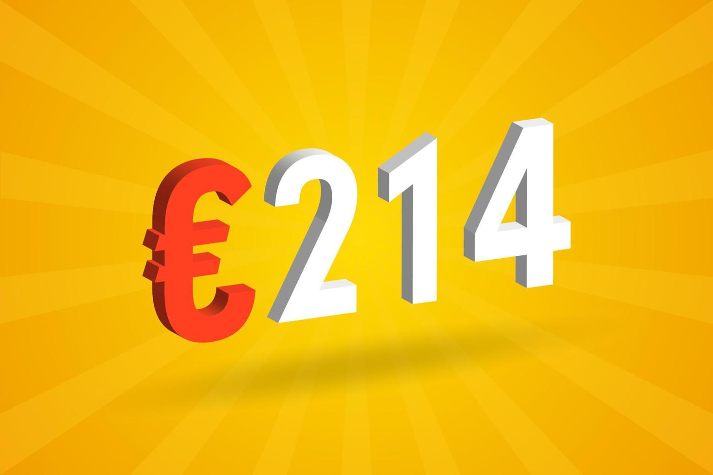 214-Euro-Währung 3D-Vektortextsymbol. 3d 214 Euro Europäische Union Geld Stock Vektor