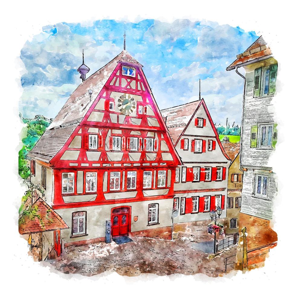 arkitektur tyskland akvarell skiss handritad illustration vektor