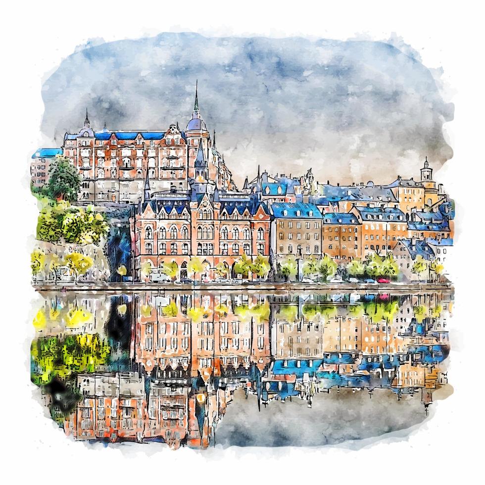 stockholm schweden aquarell skizze handgezeichnete illustration vektor