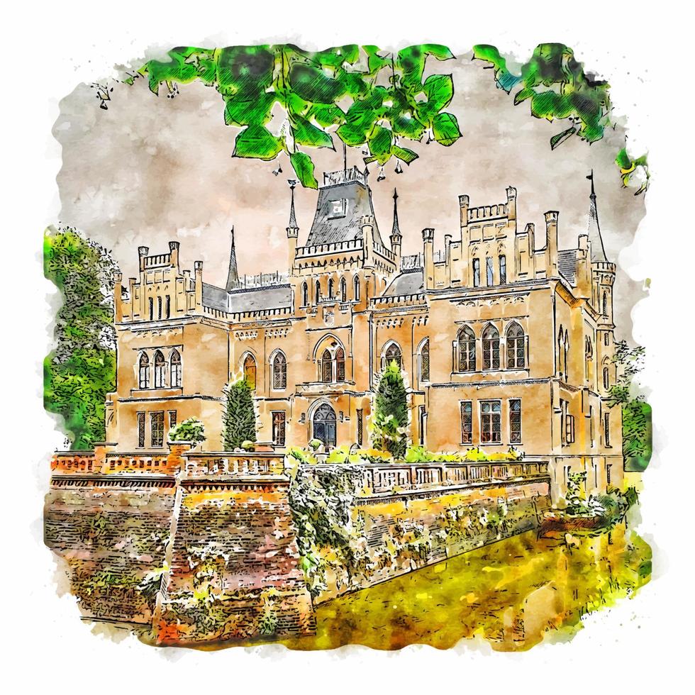 schloss evenburg deutschland aquarell skizze handgezeichnete illustration vektor