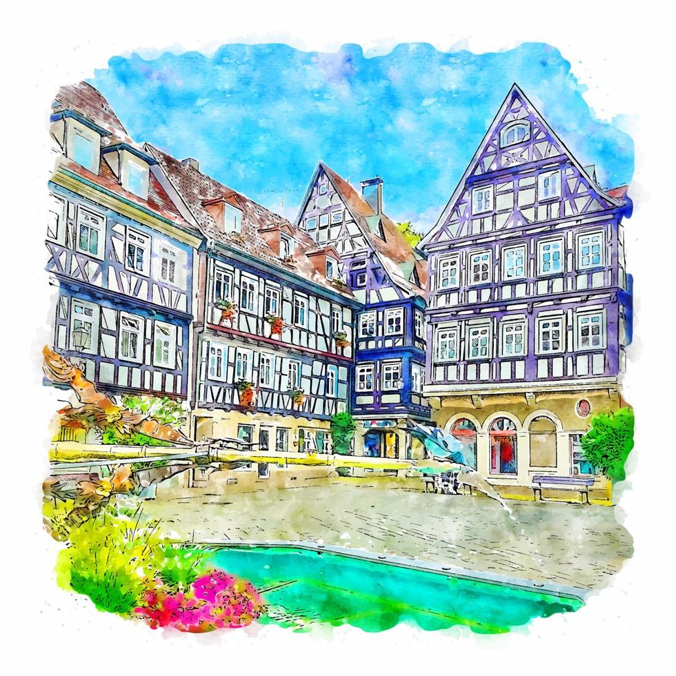 schorndorf Tyskland vattenfärg skiss hand dragen illustration vektor