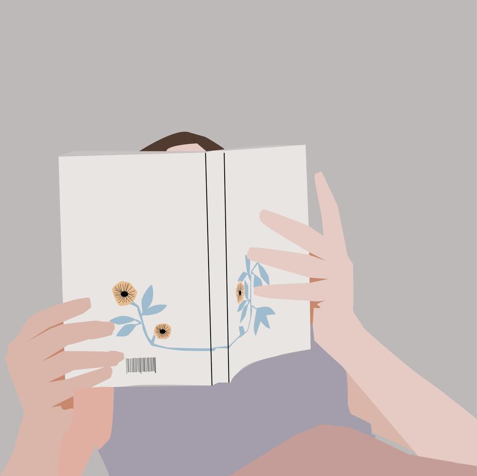 flicka läsning bok, illustration, vektor på vit bakgrund.