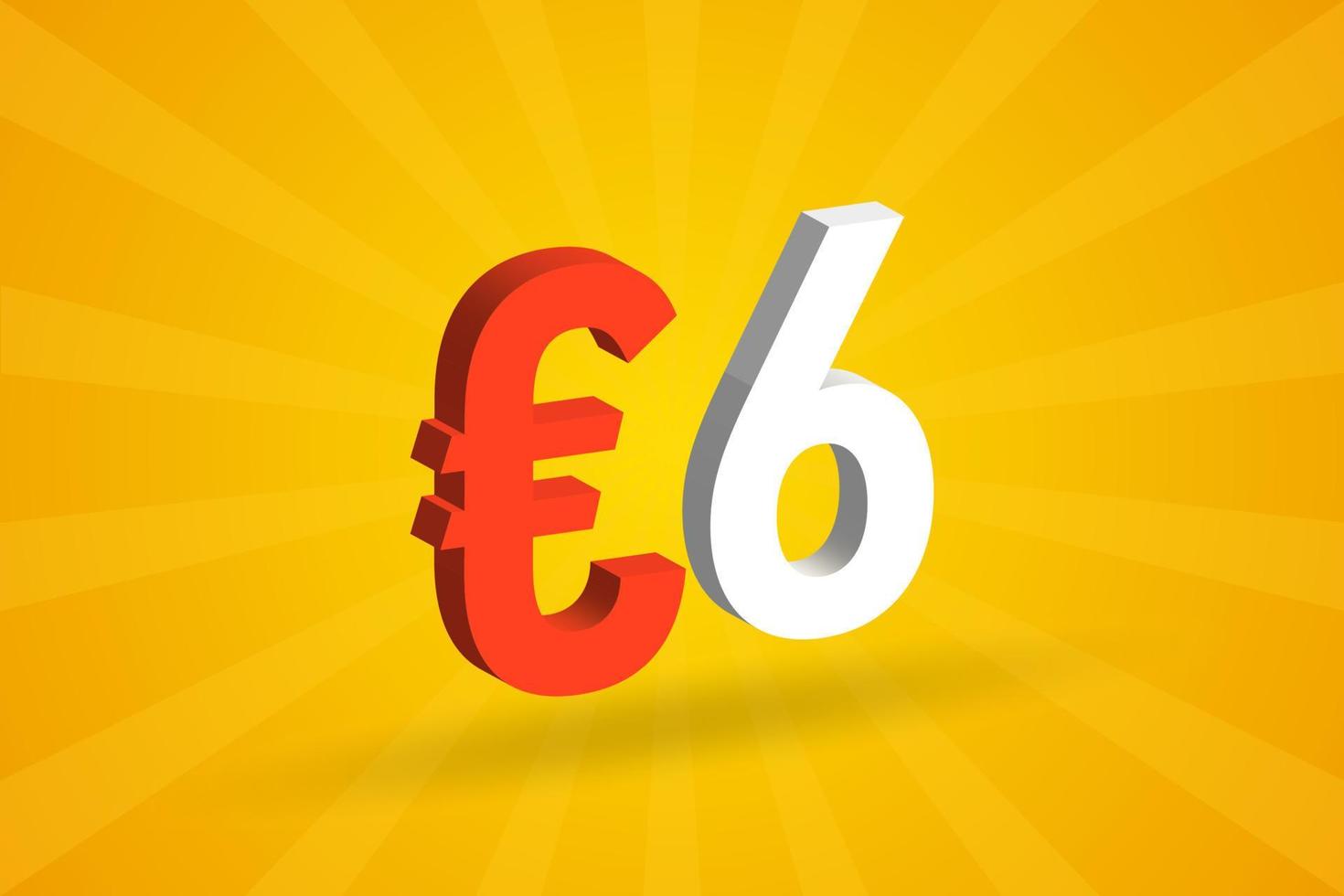 6-Euro-Währung 3D-Vektortextsymbol. 3d 6-Euro-Geldvorratvektor der Europäischen Union vektor