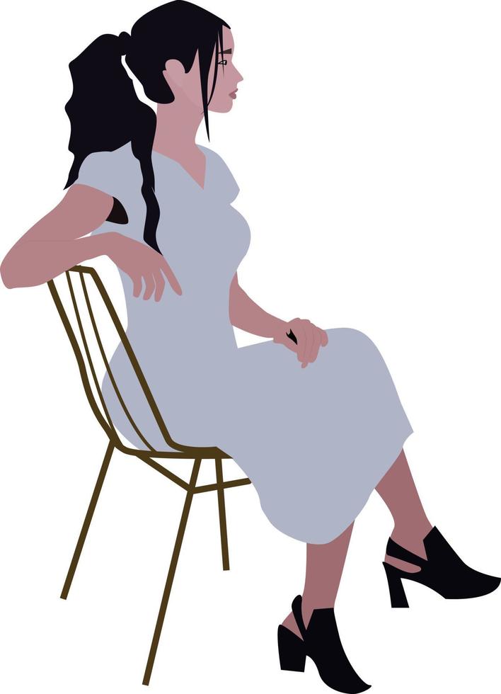 flicka på stol, illustration, vektor på vit bakgrund.