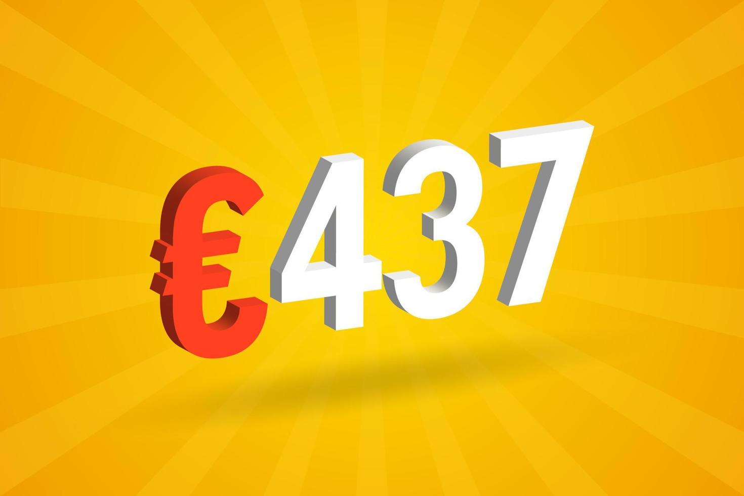 437-Euro-Währung 3D-Vektortextsymbol. 3d 437 Euro Euro-Geldvorratvektor vektor