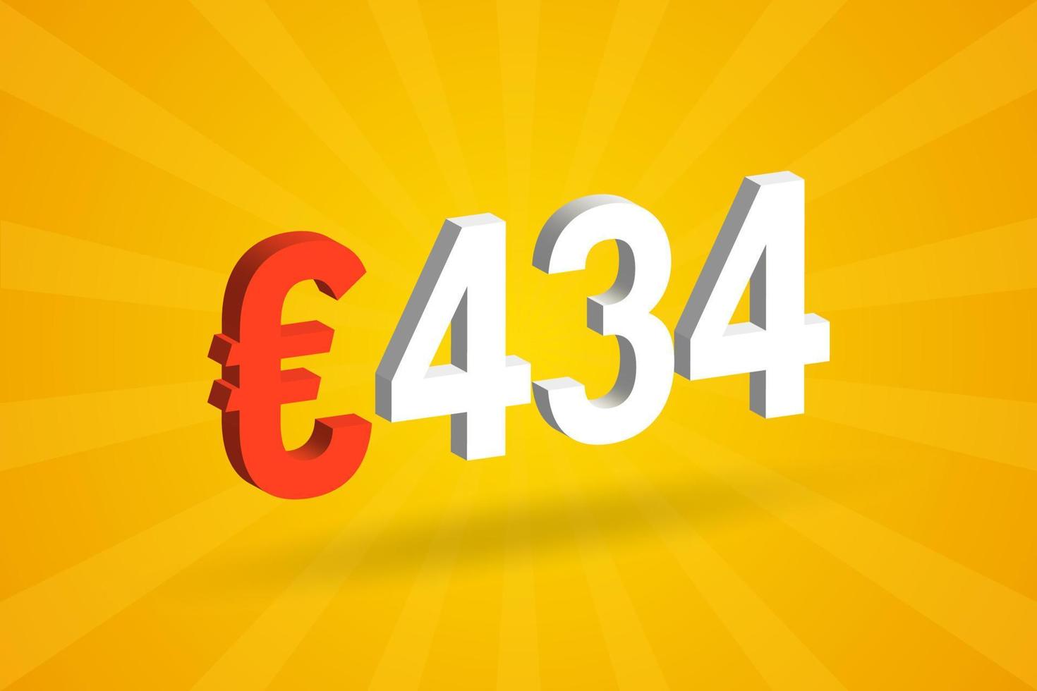 434-Euro-Währung 3D-Vektortextsymbol. 3d 434 Euro Euro-Geld-Aktienvektor vektor