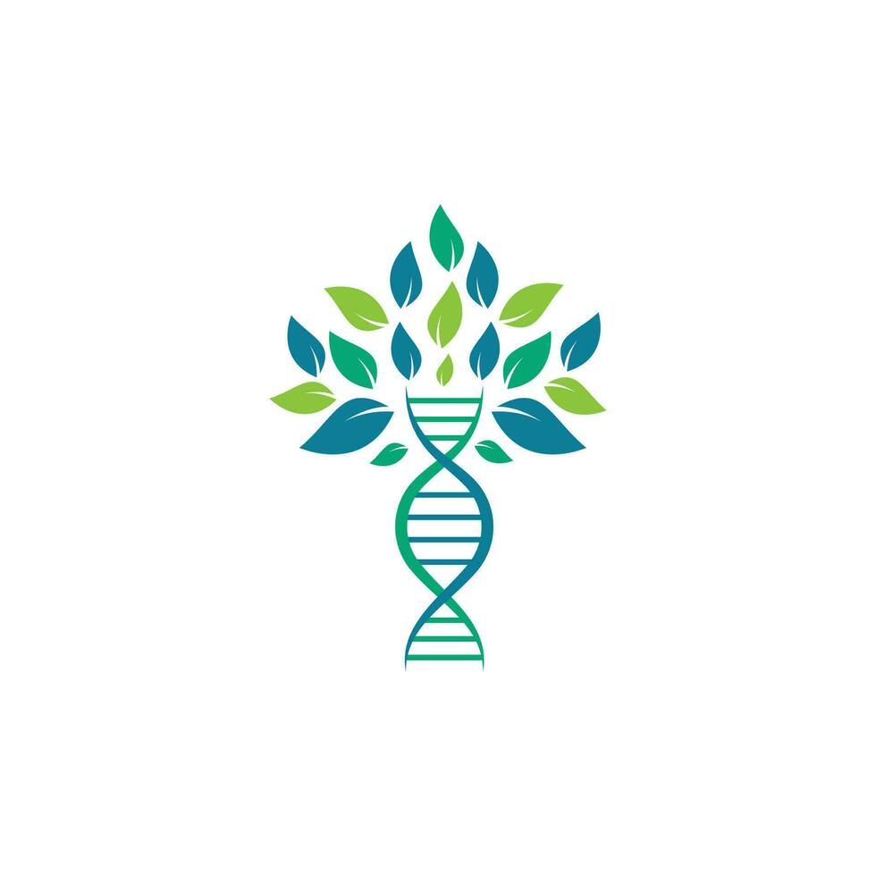 DNA-Baum-Vektor-Logo-Design. DNA-genetische Ikone. dna mit grünen blättern, vektorlogodesign. vektor