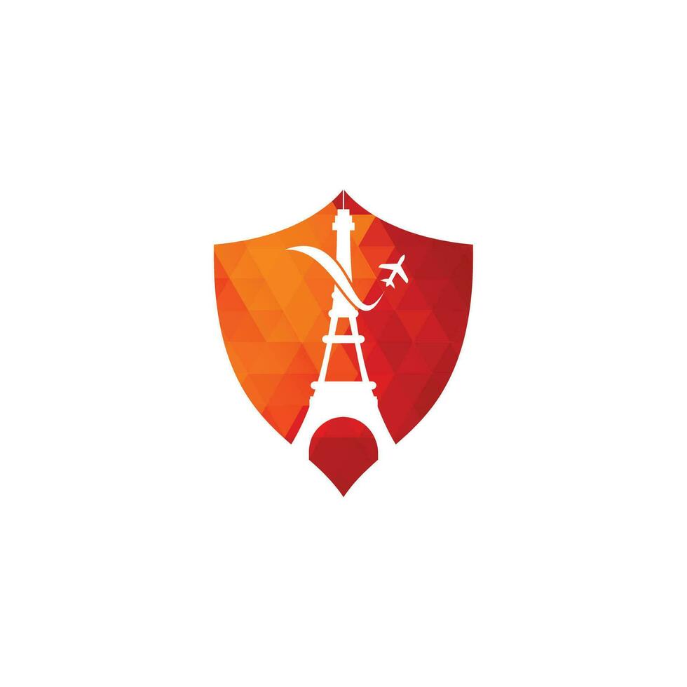 Frankrike resa logotyp. paris eiffel torn med plan för resa logotyp design vektor